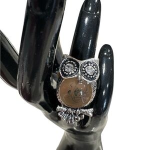 Silver and Brown Owl Ring